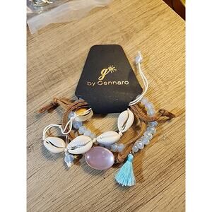 G by Gennaro 3 Bracelets Shells Beads Stone Tassel Adjustable MISSING 2 SHELLS